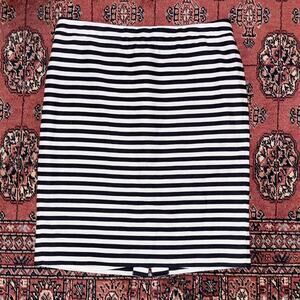 J.Crew No. 2 Pencil Skirt Nautical Striped‎ Linen/Cotton Blend Navy Blue & White